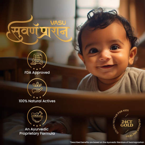 VASU Swarnaprashan Drop For Kids - Natural Formulated With Pure 24Ct Gold | Healthy Growth | Golden Nectar | Improves Strength & Immunity Booster For Kids (0-16 Years) - 30Ml