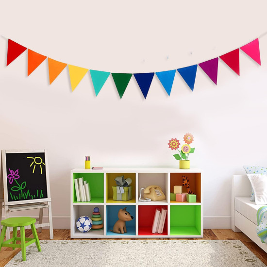 Party Propz Colourful Bunting Flags For Decoration - Set of 1 Pc (2.1 meters) Rainbow Buntings For Decoration | Triangle Banner For Decoration | Paper Flags Decoration | Hanging Decoration Items