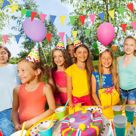 Party Propz Colourful Bunting Flags For Decoration - Set of 1 Pc (2.1 meters) Rainbow Buntings For Decoration | Triangle Banner For Decoration | Paper Flags Decoration | Hanging Decoration Items