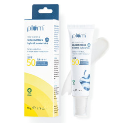 Plum SPF 50 PA++++ Sunscreen with 2% Niacinamide & Rice Water | In-Vivo Tested | Lightweight, No White Cast | Broad Spectrum UVA/UVB protection | Brightens Skin, Reduces Tan | Oily & Dry Skin | 50g