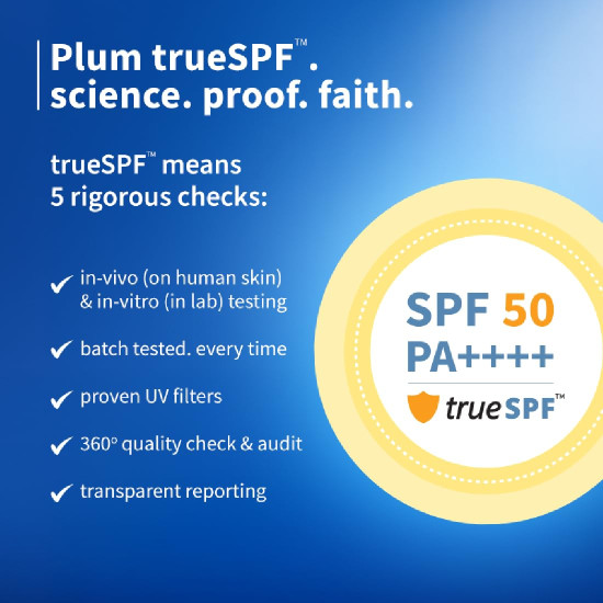 Plum SPF 50 PA++++ Sunscreen with 2% Niacinamide & Rice Water | In-Vivo Tested | Lightweight, No White Cast | Broad Spectrum UVA/UVB protection | Brightens Skin, Reduces Tan | Oily & Dry Skin | 50g