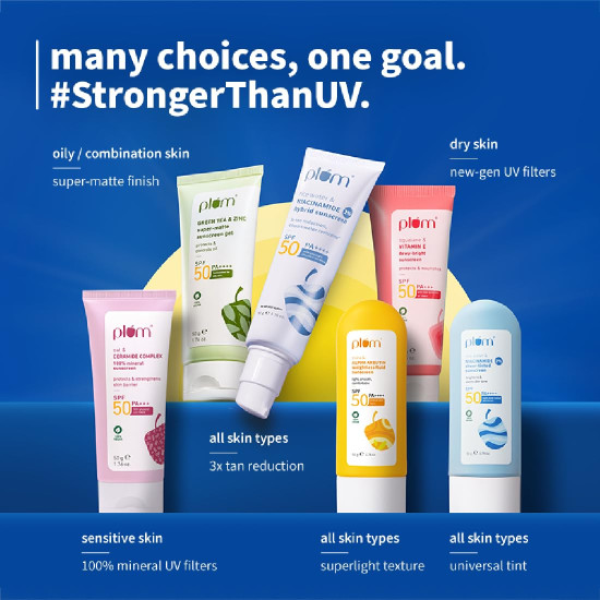 Plum SPF 50 PA++++ Sunscreen with 2% Niacinamide & Rice Water | In-Vivo Tested | Lightweight, No White Cast | Broad Spectrum UVA/UVB protection | Brightens Skin, Reduces Tan | Oily & Dry Skin | 50g