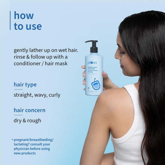 Plum Coconut Milk & Peptides Strength & Shine Shampoo | 22X Smoother Hair | With Coconut Milk & Pea Peptide | Smoothening & Strengthening | Paraben-Free, 100% Vegan, 250ml