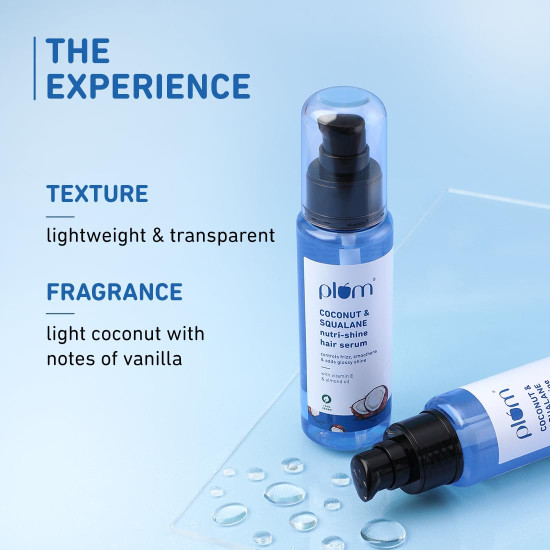 Plum Coconut & Squalane Nutri-Shine Hair Serum | Frizz Control & Instant Shine | Enriched with Vitamin E & Almond Oil | Coconut-Vanilla Fragrance | 75ml​