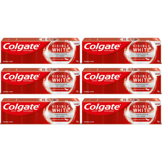 Colgate Visible White Sparkling Mint 50g Toothpaste (300g, Pack of 6, 50g each)