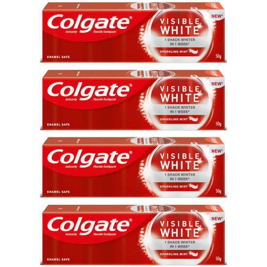 Colgate Visible White Sparkling Mint 50g Toothpaste (200g, Pack of 4, 50g each)