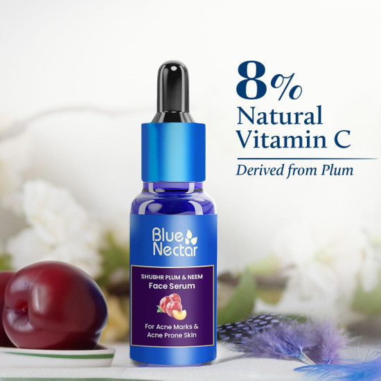 Blue Nectar Pore Minimizing Plum Face Serum for Acne Prone Skin | Oil Free Anti Acne Serum for Oily Skin | Infused with Plant Based Vitamin C (8 Herbs, 30ml)