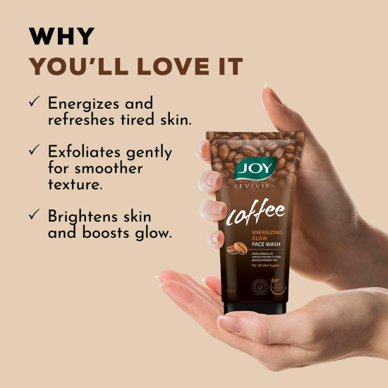 Joy Tan Removal Exfoliating Coffee Face Wash (150ml) | Energizes Dull Skin & Reduces Puffiness | Deep Cleansing Exfoliating Face Wash for All Skin Types, Men & Women