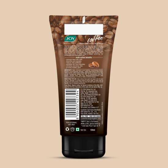 Joy Tan Removal Exfoliating Coffee Face Wash (150ml) | Energizes Dull Skin & Reduces Puffiness | Deep Cleansing Exfoliating Face Wash for All Skin Types, Men & Women