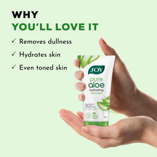 Joy Hydrating Aloe Vera Face Wash for Summers | Controls Excess Oil & Removes Dirt 150ml | Non Drying, Cooling Gel Face Wash