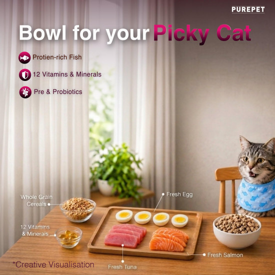 Purepet Adult Dry Cat Food 1kg | Tuna & Salmon Flavour | Hairball Protection | Heart Care with Taurine | Skin Health