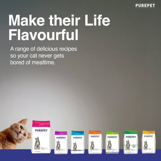 Purepet Adult Dry Cat Food 1kg | Tuna & Salmon Flavour | Hairball Protection | Heart Care with Taurine | Skin Health