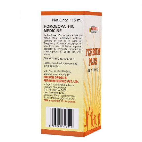 Dr. Bakshi's BAKSON'S HOMOEOPATHY Ferrum Plus Syrup 115ml_Pack Of 2