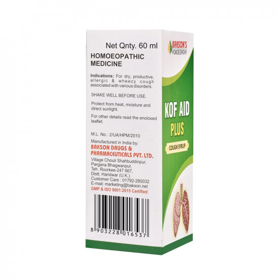 Dr. Bakshi's BAKSON'S HOMOEOPATHY KOF AID PLUS SYRUP Liquid -60ml_Pack of 2