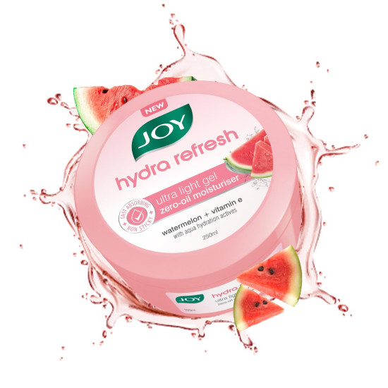 Joy Hydra Refresh Ultra-Light Oil-Free Gel Moisturizer with Watermelon & Vitamin E for Face & Body (250ml) | Quick-Absorbing, Non-Sticky Hydration for Oily & Normal Skin