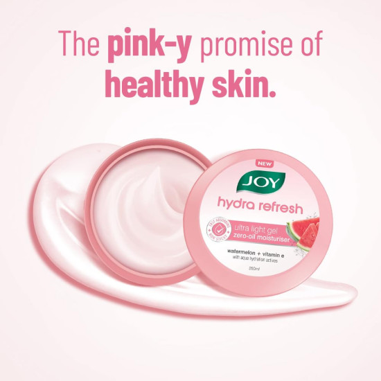 Joy Hydra Refresh Ultra-Light Oil-Free Gel Moisturizer with Watermelon & Vitamin E for Face & Body (250ml) | Quick-Absorbing, Non-Sticky Hydration for Oily & Normal Skin