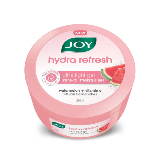 Joy Hydra Refresh Ultra-Light Oil-Free Gel Moisturizer with Watermelon & Vitamin E for Face & Body (250ml) | Quick-Absorbing, Non-Sticky Hydration for Oily & Normal Skin