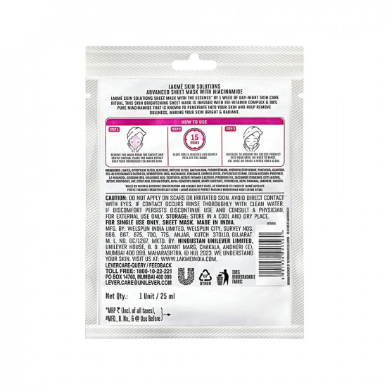LAKMÉ Skin Solutions Sheet Mask Brightening with Niacinamide 25ml