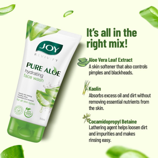 Joy Hydrating Aloe Vera Face Wash for Summers | Controls Excess Oil & Removes Dirt 150ml x 2 | Non Drying Gel Face Wash