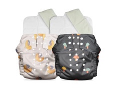 Mother Sparsh Plant Powered Cloth Diaper for Babies-Free Size | Medical Grade Fabric with 100% Organic Cotton | 13 Layer Breathable Soaker With Built-In Booster Pad | Pack of 2(Cuddle + Mush)