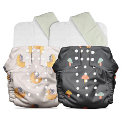 Mother Sparsh Plant Powered Cloth Diaper for Babies-Free Size | Medical Grade Fabric with 100% Organic Cotton | 13 Layer Breathable Soaker With Built-In Booster Pad | Pack of 2(Cuddle + Mush)