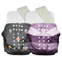 Mother Sparsh Plant Powered Cloth Diaper for Babies-Free Size | Medical Grade Fabric with 100% Organic Cotton | 13 Layer Breathable Soaker With Built-In Booster Pad | Pack of 2 (Mushroom + Stunner)