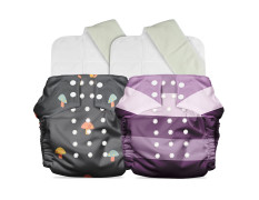 Mother Sparsh Plant Powered Cloth Diaper for Babies-Free Size | Medical Grade Fabric with 100% Organic Cotton | 13 Layer Breathable Soaker With Built-In Booster Pad | Pack of 2 (Mushroom + Stunner)