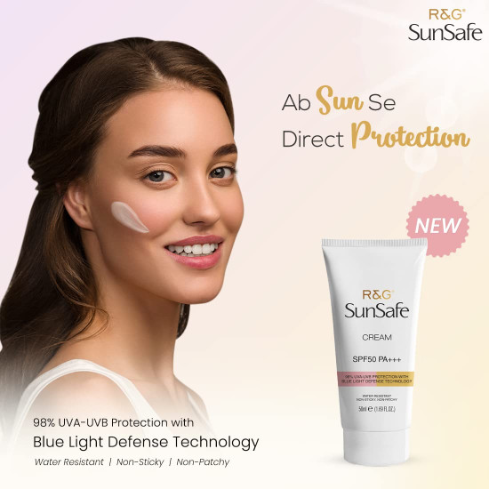 R&G SunSafe SPF 50 Sunscreen 50 ml | Broad Spectrum PA+++ | Protection Against UVA-UVB Rays | Non-Sticky & Non-Patchy | Water Resistant Sunscreen | For Women & Men