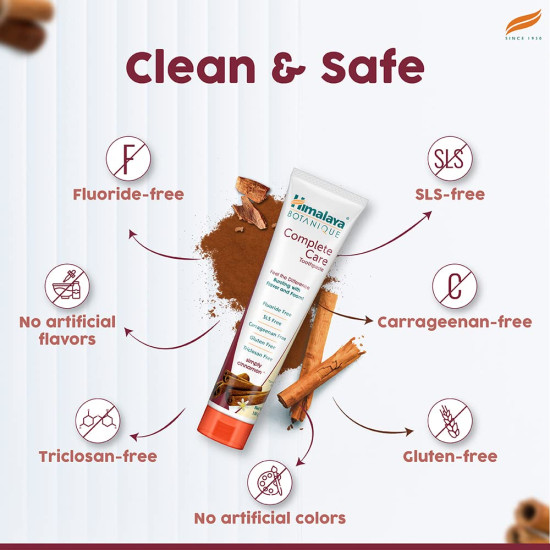 Himalaya Botanique Complete Care Toothpaste - Simply Cinnamon | Free from Fluoride & SLS | For Fresh Breath and Clean Mouth | 150g