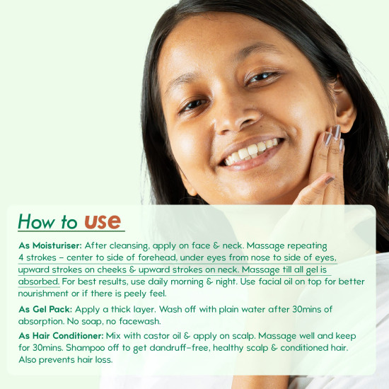 Nat Habit Pure Aloe Vera Face Gel For Healthy Skin & Hair, Natural Oil Free Moisturizer & Anti-Dandruff (Pack of 2 X 80g)