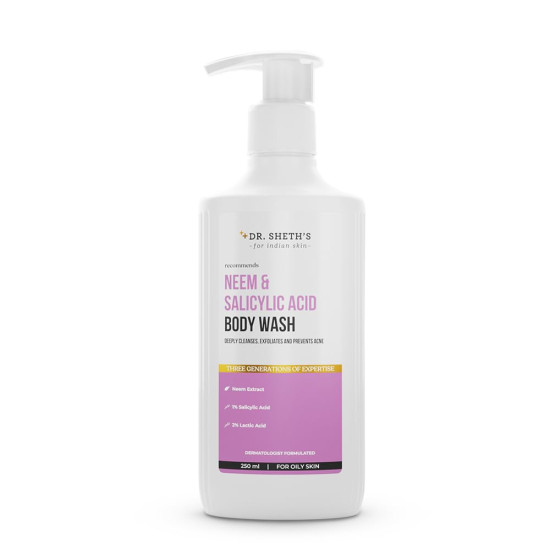 Dr. Sheth's Neem & Salicylic Acid Body Wash For Normal to Oily Skin| Fights Back & Body Acne | With Salicylic Acid & Neem Extract| Men & Women | 250 mL