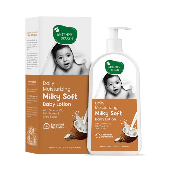 Mother Sparsh Milky Soft Baby Lotion - 200ml | with Milk Protein, Coconut Oil & Shea Butter | For 24Hrs Moisturization