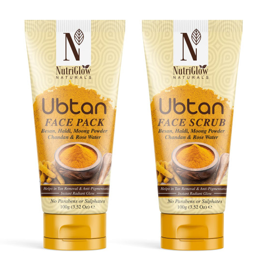 NutriGlow NATURAL'S Ubtan Face Scrub (100g) & Face Pack (100g), Set of 2 for All Skin Types