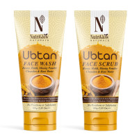 NutriGlow NATURAL'S Ubtan Face Wash (100g), Face Scrub (100g), Set of 2 for Tan-Free Skin