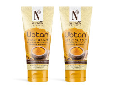 NutriGlow NATURAL'S Ubtan Face Wash (100g), Face Scrub (100g), Set of 2 for Tan-Free Skin
