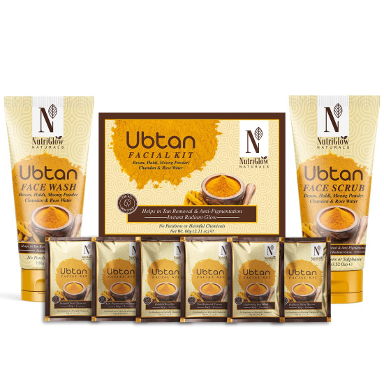 NutriGlow NATURAL'S Ubtan Face Wash (100g), Facial Kit (60g), Face Scrub (100g), Pack of 3