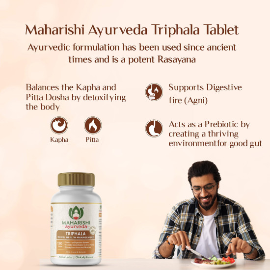 Maharishi Ayurveda Triphala Tablets 1000mg 120 Tablets | Supports Healthy Digestion | Improves Bowel Wellness| Relieves Constipation | Pure Herbs Used | (Pack of 1))
