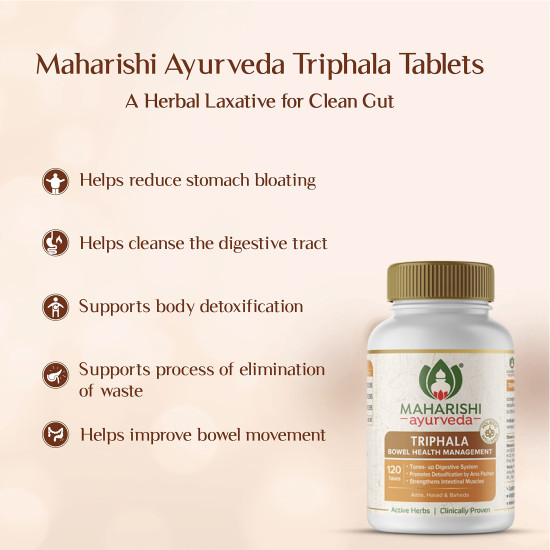 Maharishi Ayurveda Triphala Tablets 1000mg 120 Tablets | Supports Healthy Digestion | Improves Bowel Wellness| Relieves Constipation | Pure Herbs Used | (Pack of 1))