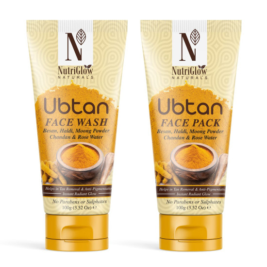 NutriGlow NATURAL'S Ubtan Face Wash (100g), Face Pack (100g), Set of 2 for Radiant Glow