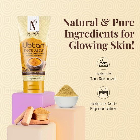 NutriGlow Natural’s Ubtan Face & Body Pack for Glowing Skin with Haldi & Chandan, 100g