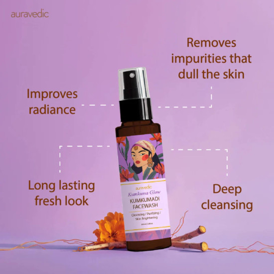 Auravedic Kumkumadi Face Wash For Dry Skin Women Men Best Facewash For Acne and Dark Spots Kumkumadi Oil Niacinamide Face Wash For Oily Skin Dry and Combination Brightening Skincare Routine