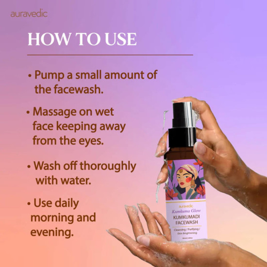 Auravedic Kumkumadi Face Wash For Dry Skin Women Men Best Facewash For Acne and Dark Spots Kumkumadi Oil Niacinamide Face Wash For Oily Skin Dry and Combination Brightening Skincare Routine