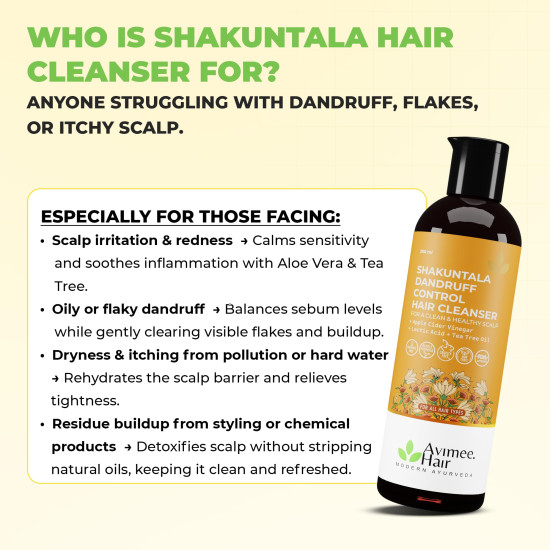 Avimee Herbal Shakuntala Dandruff Cleanser | Fights Dandruff & Moisturises Scalp Naturally | With Aloe Vera, Apple Cider Vinegar, Tea Tree Oil & Neem Oil | 200 ml