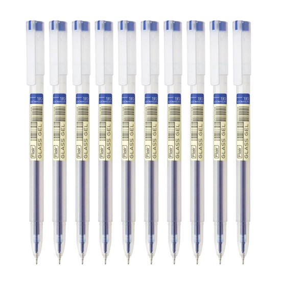 FLAIR Glass Gel Pen Wallet Pack | Tip Size 0.6 mm | Water Proof Ink For Smooth Flow System | Low-Viscosity Ink For Smudge Free Writing | Blue ink, Pack of 10