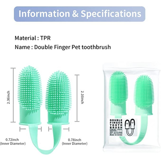 Inralimot Dog Toothbrush Cat Finger, Teeth Cleaning Set Soft Bristles for Easy Dental Care Toothbrush Suitable for Large to Small Dogs Cats and Small Pets Color: Pink or cyan,Manual, Adult