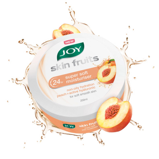 Joy Skin Fruits Super Soft Moisturizer With Peach & Hyaluronic Acid (200ml) | Skin Cream for 24 Hr Moisturization of Face, Hands & Body | Oil Free Hydration For Soft & Smooth Skin