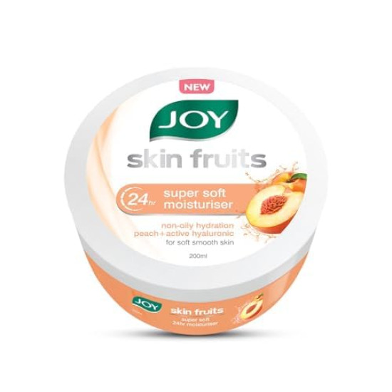 Joy Skin Fruits Super Soft Moisturizer With Peach & Hyaluronic Acid (200ml) | Skin Cream for 24 Hr Moisturization of Face, Hands & Body | Oil Free Hydration For Soft & Smooth Skin
