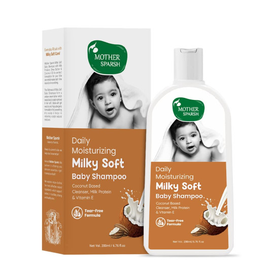 Mother Sparsh Milky Soft Baby Shampoo - 200ml | For Daily Moisturizing | Tear Free Formula With Milk Protein, Vitamin E & Coconut Oil