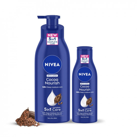 NIVEA Cocoa Nourish Body Lotion, 48H Deep Moisturization, for Very Dry Skin, Home & Travel Kit, 400ml+200ml