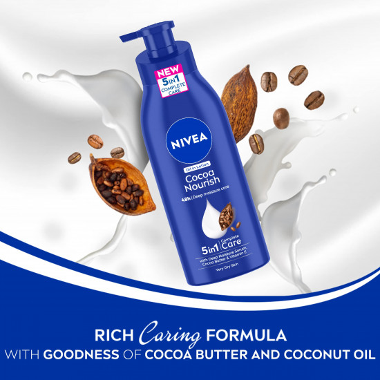 NIVEA Cocoa Nourish Body Lotion, 48H Deep Moisturization, for Very Dry Skin, Home & Travel Kit, 400ml+200ml